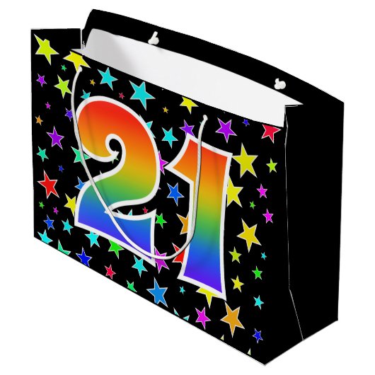 Kleurrijke sterren + regenboogpatroon "21" Event # Groot Cadeauzakje (Achterkant Gekanteld)
