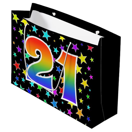 Kleurrijke sterren + regenboogpatroon "21" Event # Groot Cadeauzakje (Voorkant Gekanteld)
