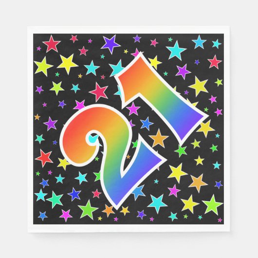Kleurrijke sterren + regenboogpatroon "21" Event # Servet (Voorkant)