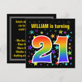 Kleurrijke sterren + regenboogpatroon "21" Verjaar Kaart (Voorkant / Achterkant)