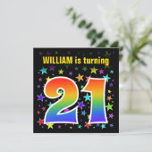 Kleurrijke sterren + regenboogpatroon "21" Verjaar Kaart (Staand voorkant)