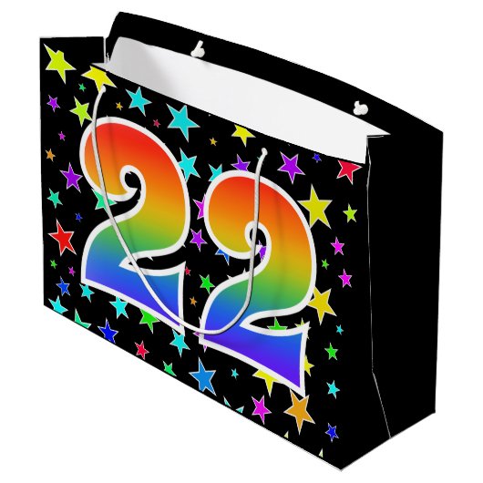 Kleurrijke sterren + regenboogpatroon "22" Event # Groot Cadeauzakje (Achterkant Gekanteld)