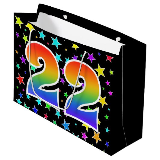 Kleurrijke sterren + regenboogpatroon "22" Event # Groot Cadeauzakje (Voorkant Gekanteld)