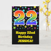 Kleurrijke sterren + regenboogpatroon "22" Verjaar Kaart (Gele Bloem)