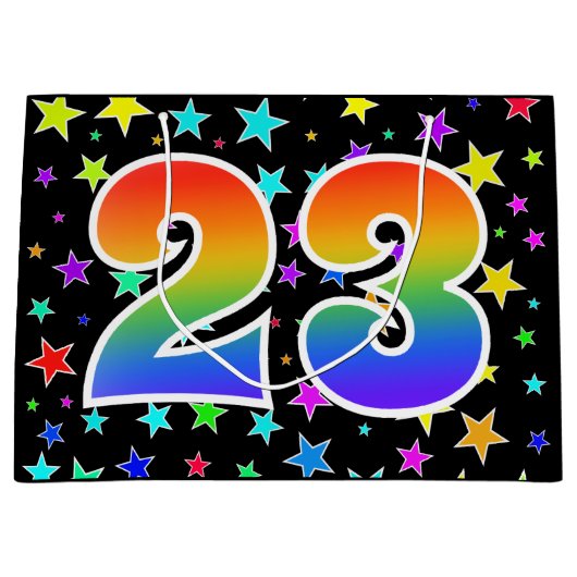 Kleurrijke sterren + regenboogpatroon "23" Event # Groot Cadeauzakje (Voorkant)
