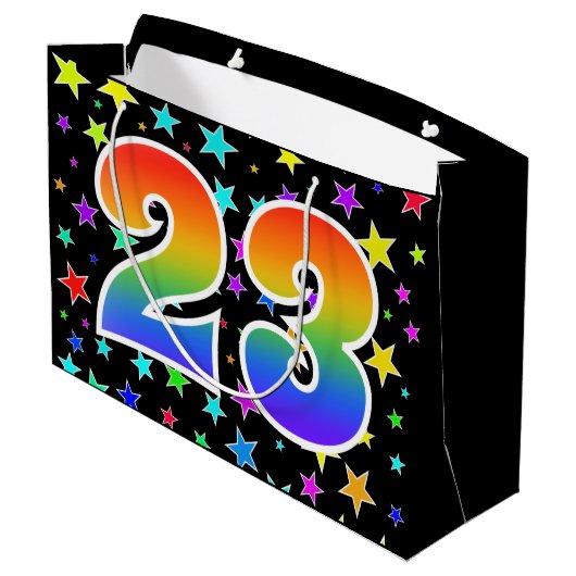 Kleurrijke sterren + regenboogpatroon "23" Event # Groot Cadeauzakje (Achterkant Gekanteld)