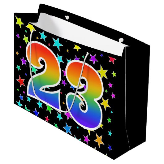 Kleurrijke sterren + regenboogpatroon "23" Event # Groot Cadeauzakje (Voorkant Gekanteld)