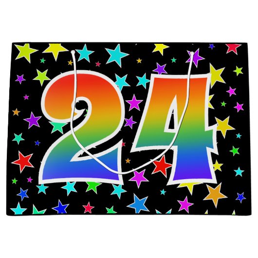 Kleurrijke sterren + regenboogpatroon "24" Event # Groot Cadeauzakje (Voorkant)