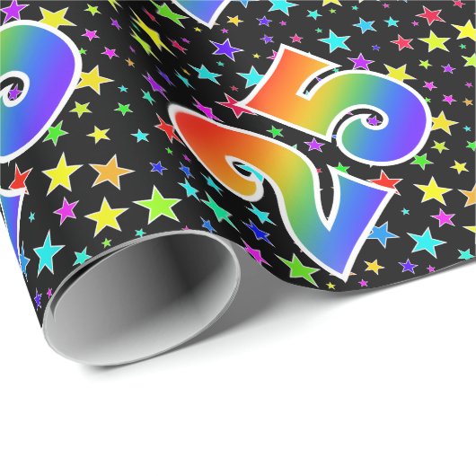 Kleurrijke sterren + Regenboogpatroon "25" Eveneme Cadeaupapier (Rol Hoek)