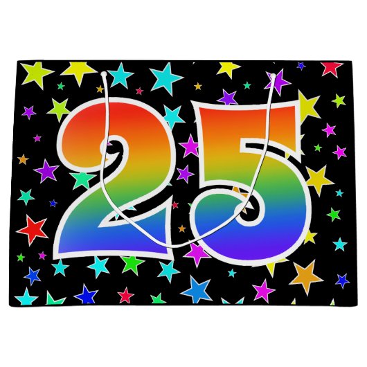 Kleurrijke sterren + regenboogpatroon "25" Event # Groot Cadeauzakje (Voorkant)