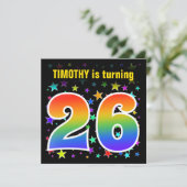 Kleurrijke sterren + regenboogpatroon "26" Birthda Kaart (Staand voorkant)