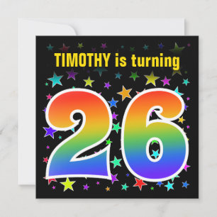 Kleurrijke sterren + regenboogpatroon "26" Birthda Kaart