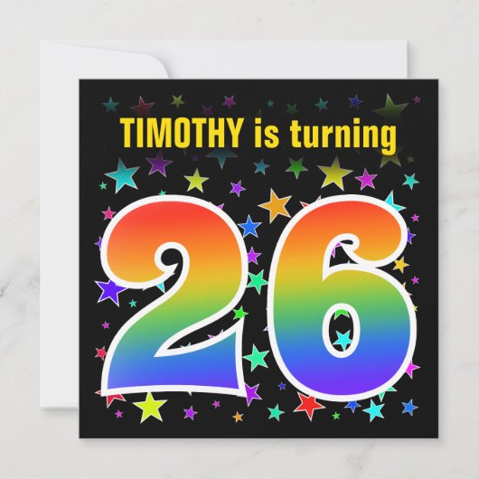 Kleurrijke sterren + regenboogpatroon "26" Birthda Kaart (Voorkant)