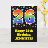 Kleurrijke sterren + regenboogpatroon "26" Birthda Kaart (Gele Bloem)