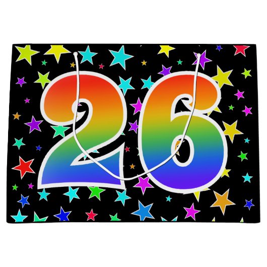 Kleurrijke sterren + regenboogpatroon "26" Event # Groot Cadeauzakje (Voorkant)