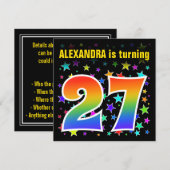 Kleurrijke sterren + regenboogpatroon "27" Verjaar Kaart (Voorkant / Achterkant)