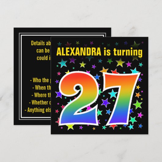 Kleurrijke sterren + regenboogpatroon "27" Verjaar Kaart (Voorkant / Achterkant)