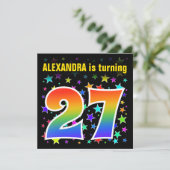 Kleurrijke sterren + regenboogpatroon "27" Verjaar Kaart (Staand voorkant)