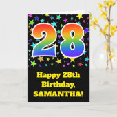 Kleurrijke sterren + regenboogpatroon "28" Birthda Kaart (Gele Bloem)