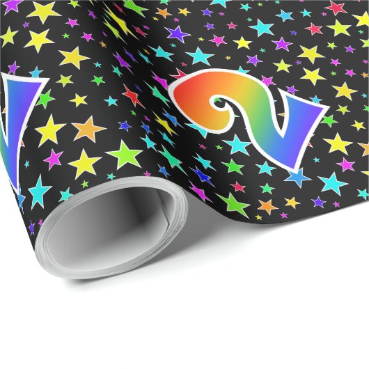 Kleurrijke sterren + regenboogpatroon "2" Event # Cadeaupapier (Rol Hoek)