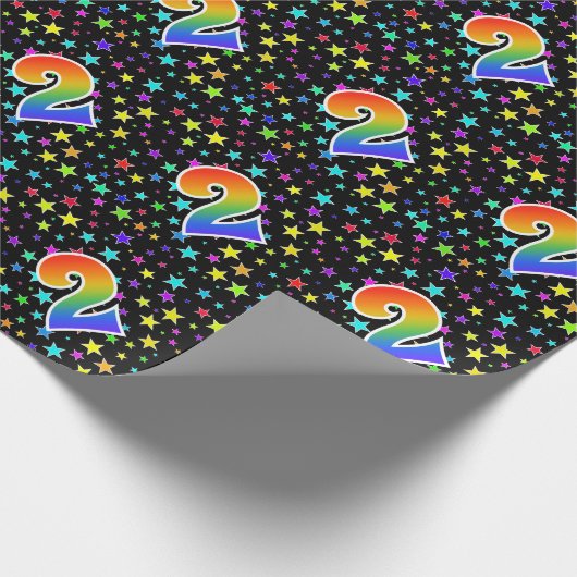 Kleurrijke sterren + regenboogpatroon "2" Event # Cadeaupapier (Hoek)