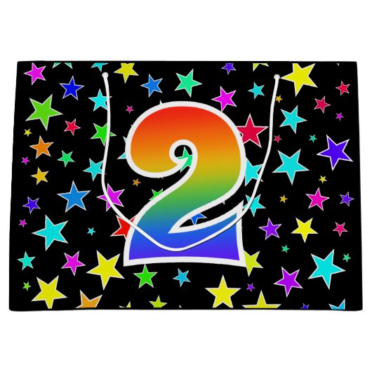 Kleurrijke sterren + regenboogpatroon "2" Event # Groot Cadeauzakje (Voorkant)