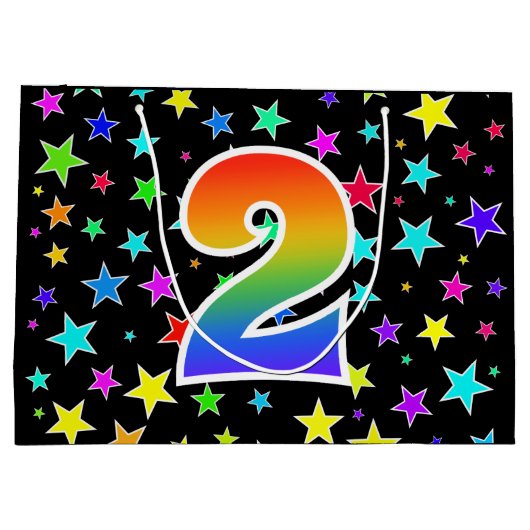 Kleurrijke sterren + regenboogpatroon "2" Event # Groot Cadeauzakje (Achterkant)