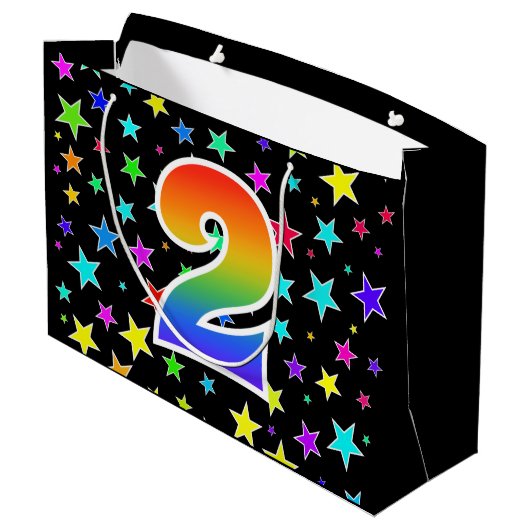 Kleurrijke sterren + regenboogpatroon "2" Event # Groot Cadeauzakje (Achterkant Gekanteld)