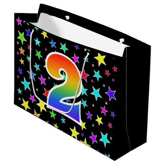 Kleurrijke sterren + regenboogpatroon "2" Event # Groot Cadeauzakje (Voorkant Gekanteld)