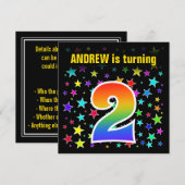 Kleurrijke sterren + regenboogpatroon "2" Verjaard Kaart (Voorkant / Achterkant)