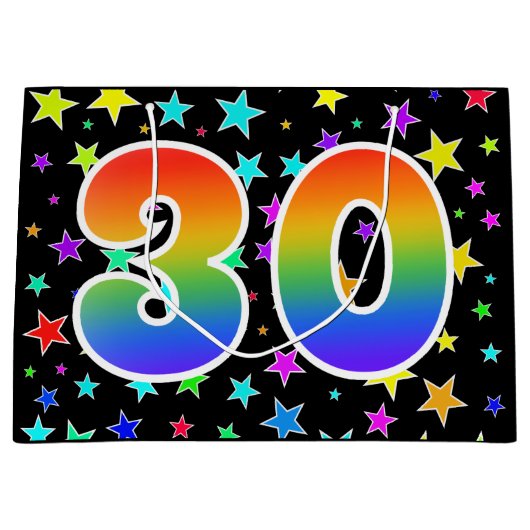 Kleurrijke sterren + regenboogpatroon "30" Event # Groot Cadeauzakje (Voorkant)
