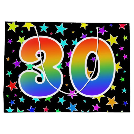 Kleurrijke sterren + regenboogpatroon "30" Event # Groot Cadeauzakje (Achterkant)