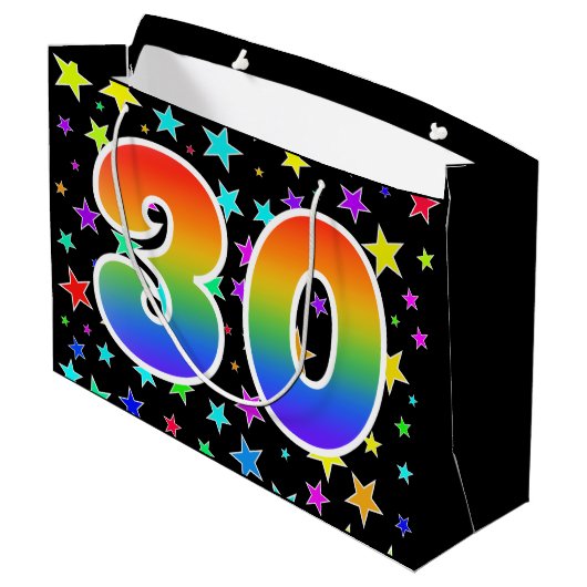 Kleurrijke sterren + regenboogpatroon "30" Event # Groot Cadeauzakje (Achterkant Gekanteld)