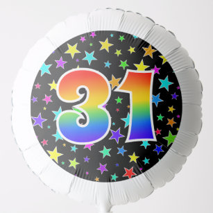 Kleurrijke sterren + regenboogpatroon "31" Event # Ballon