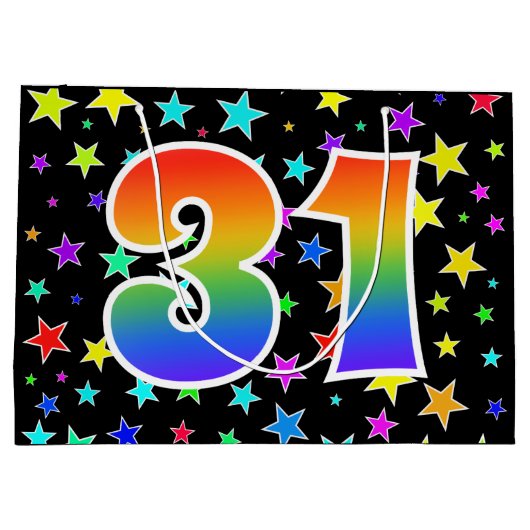 Kleurrijke sterren + regenboogpatroon "31" Event # Groot Cadeauzakje (Achterkant)