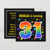 Kleurrijke Sterren + Regenboogpatroon "31" Verjaar Kaart (Voorkant / Achterkant)