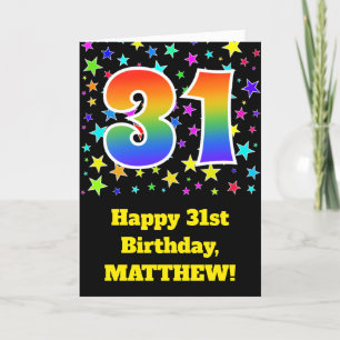 Kleurrijke Sterren + Regenboogpatroon "31" Verjaar Kaart