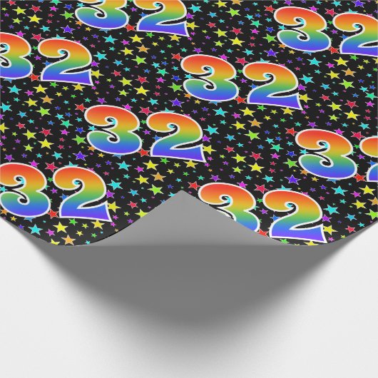 Kleurrijke sterren + regenboogpatroon "32" Event # Cadeaupapier (Hoek)