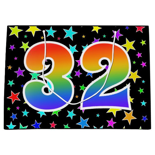 Kleurrijke sterren + regenboogpatroon "32" Event # Groot Cadeauzakje (Voorkant)