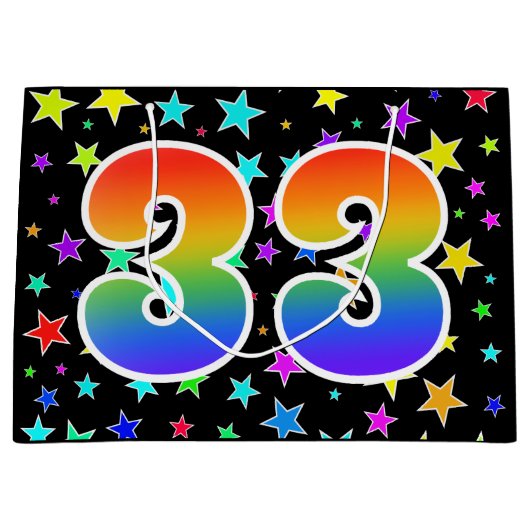 Kleurrijke sterren + regenboogpatroon "33" Event # Groot Cadeauzakje (Voorkant)