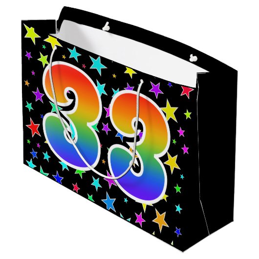 Kleurrijke sterren + regenboogpatroon "33" Event # Groot Cadeauzakje (Achterkant Gekanteld)