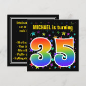 Kleurrijke sterren + regenboogpatroon "35" Birthda Kaart (Voorkant / Achterkant)