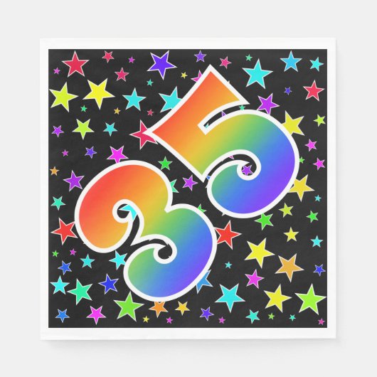 Kleurrijke sterren + regenboogpatroon "35" Event # Servet (Voorkant)