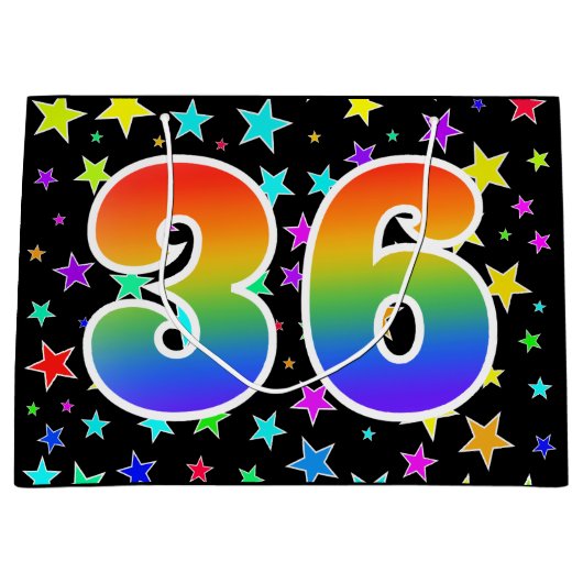 Kleurrijke sterren + regenboogpatroon "36" Event # Groot Cadeauzakje (Voorkant)