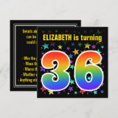 Kleurrijke sterren + regenboogpatroon "36" Verjaar Kaart (Voorkant / Achterkant)