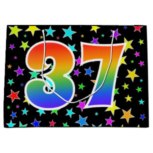 Kleurrijke sterren + regenboogpatroon "37" Event # Groot Cadeauzakje