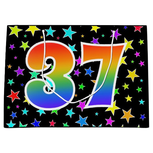 Kleurrijke sterren + regenboogpatroon "37" Event # Groot Cadeauzakje (Voorkant)