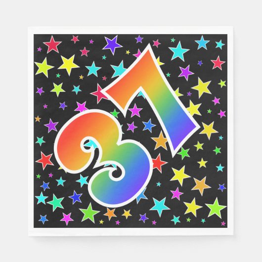 Kleurrijke sterren + regenboogpatroon "37" Event # Servet (Voorkant)