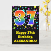 Kleurrijke sterren + regenboogpatroon "37" Verjaar Kaart (Gele Bloem)