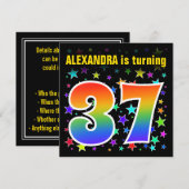 Kleurrijke sterren + regenboogpatroon "37" Verjaar Kaart (Voorkant / Achterkant)